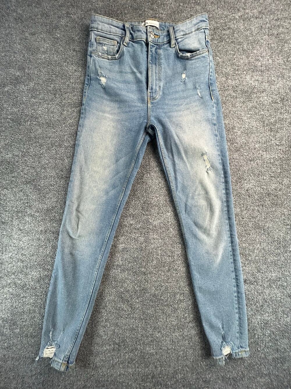 Zara High Rise Distressed Skinny Jeans Women's Size 6 Light Wash Stretch Denim
